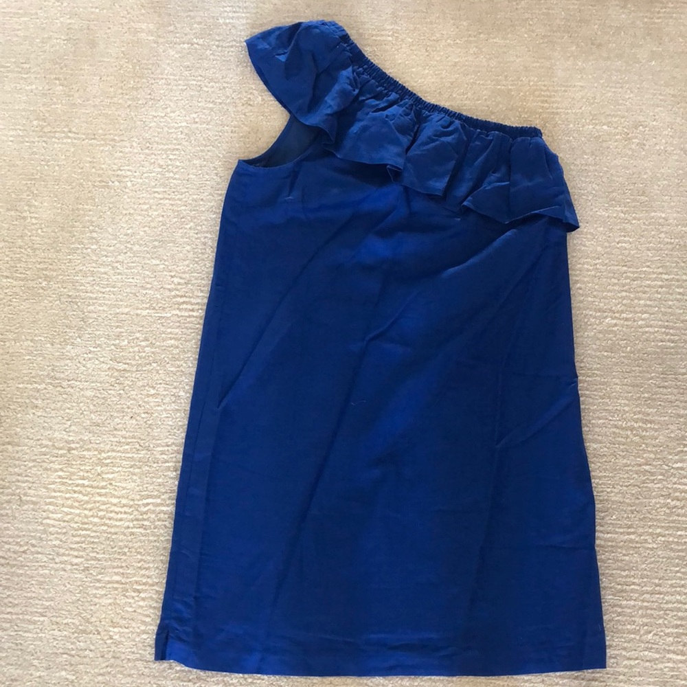 Blue linen one shoulder dress